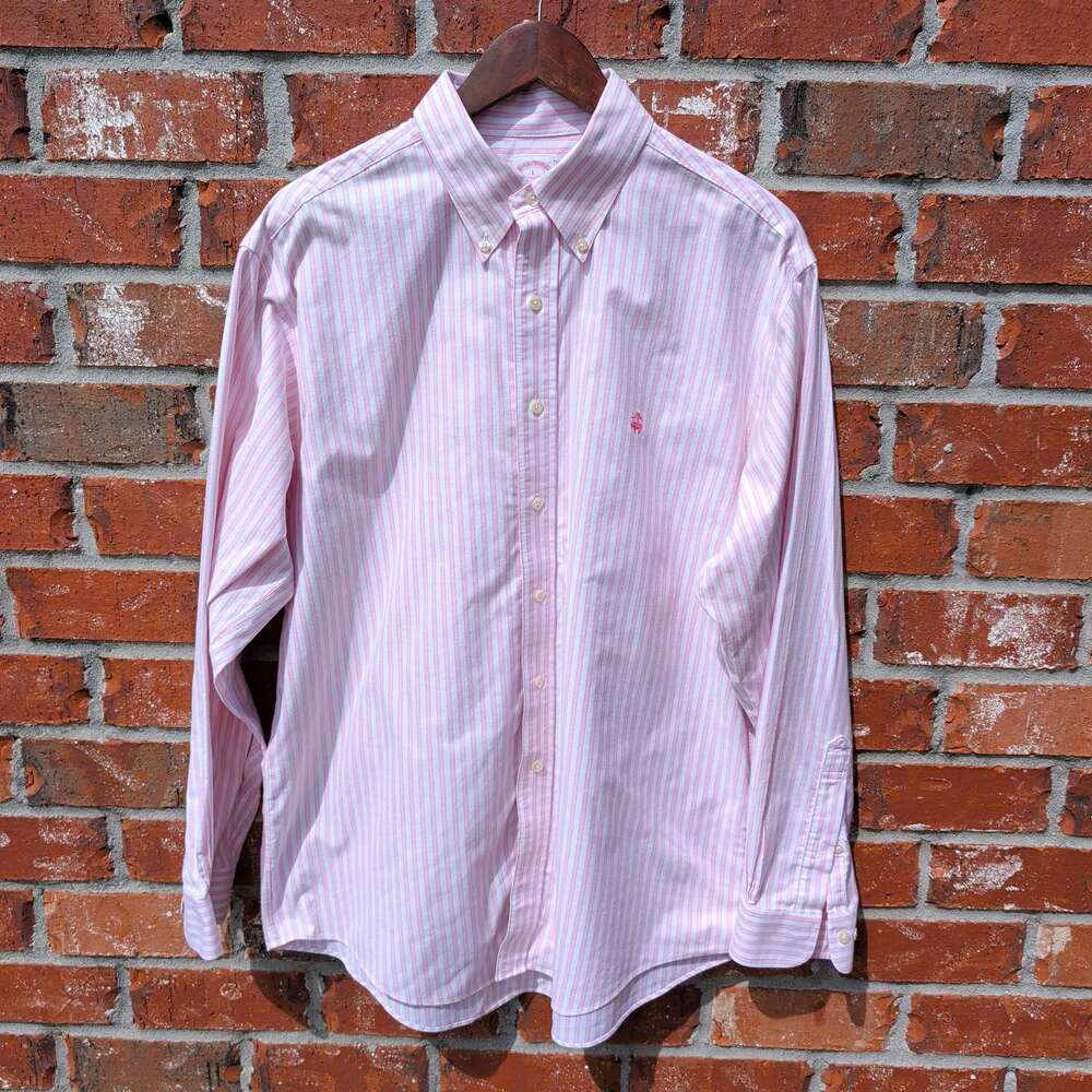 Brooks Brothers Original Polo Shirt Mens L Pink Striped Oxford Button Down